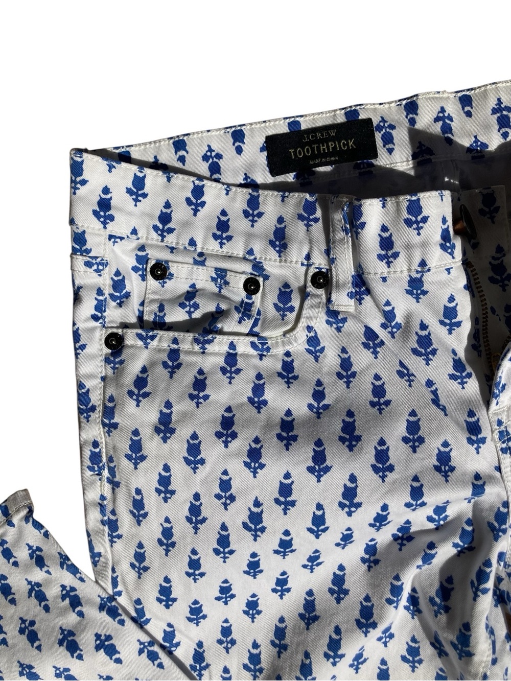 J.Crew Toothpick Jeans Size 29 Blue White Thistle Print Skinny Ankle Coastal - Picture 7 of 7